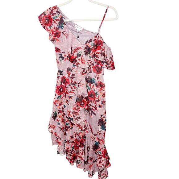 LOVERS and FRIENDS NWT Stacy Holiday Floral Ruffle Asymmetrical Midi Dress - Picture 2 of 9